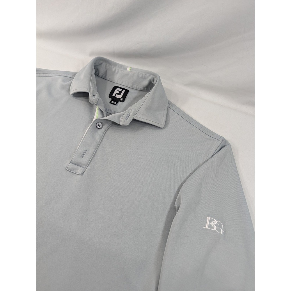 FootJoy Mens Grey Long Sleeve Polo Shirt Broken Top Club Logo Size M Belmar Golf
